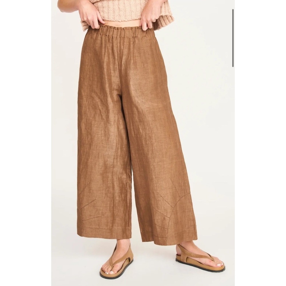 MIRTH Pant $188 Brownie Linen Blend Wide Leg Pants Medium Casual Quiet Luxury